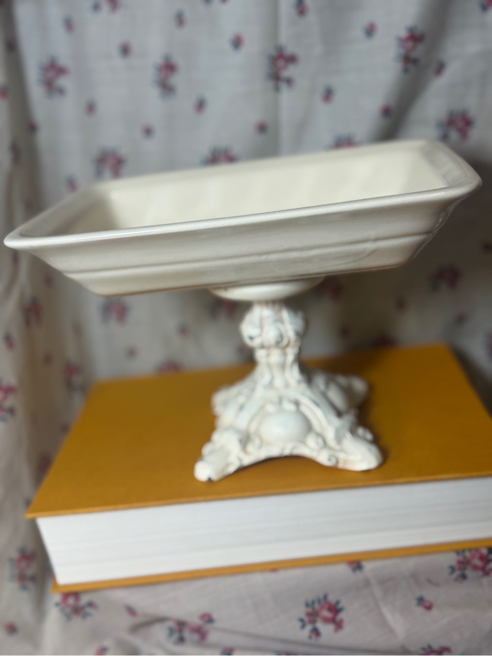 Vintage White Ironstone Ornate Footed Serving Dish